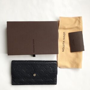 Authentic Louis Vuitton navy Empreinte Leather Long Virtoise Trifold Wallet VGUC